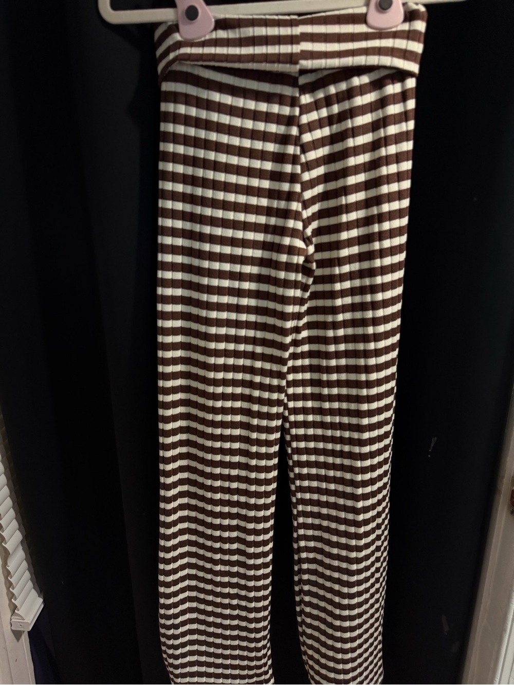 SHEIN Brown and White Ribbed Striped Wide-Leg Pants